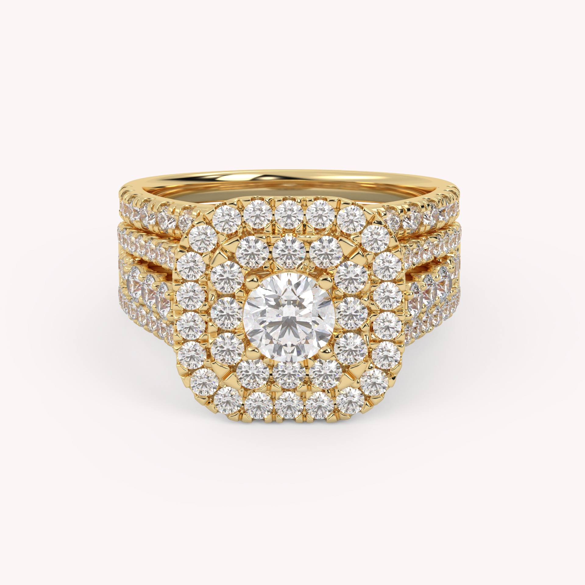 IGI Certified Lab Diamond 3 Row Double Halo Bridal Set Ring