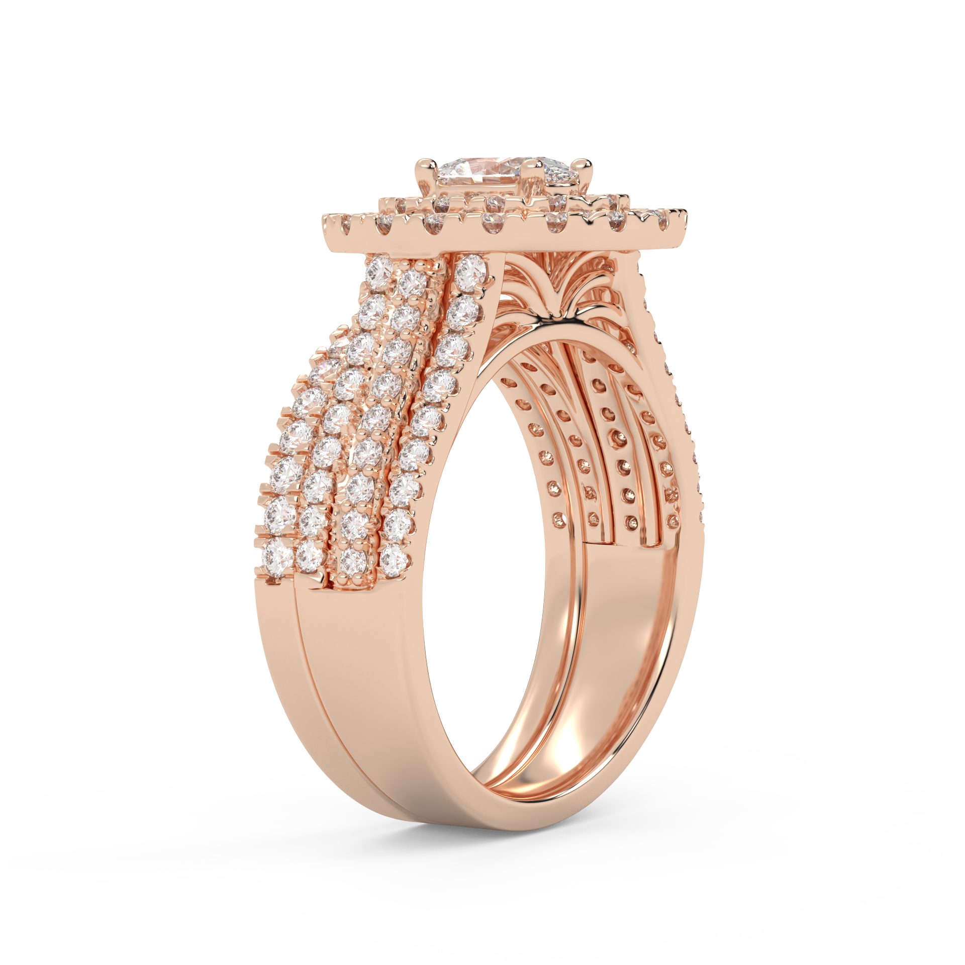 IGI Certified Oval Shape Double Halo Bridal Set Ring