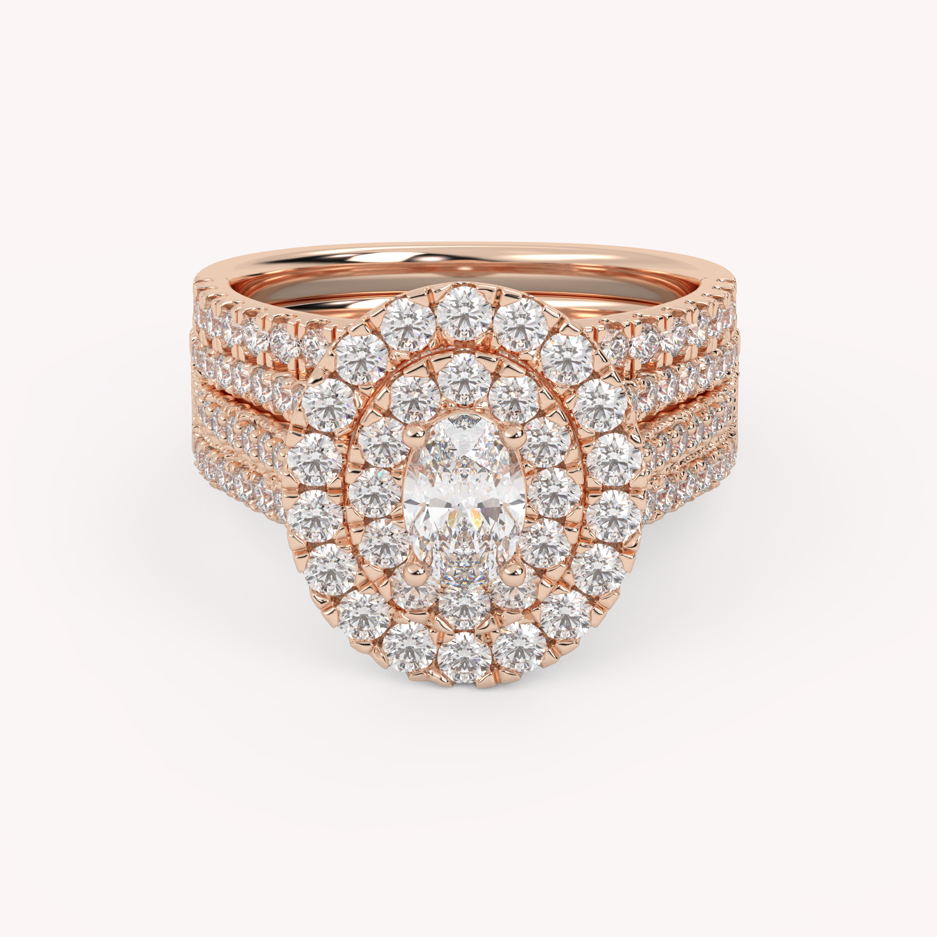 IGI Certified Oval Shape Double Halo Bridal Set Ring