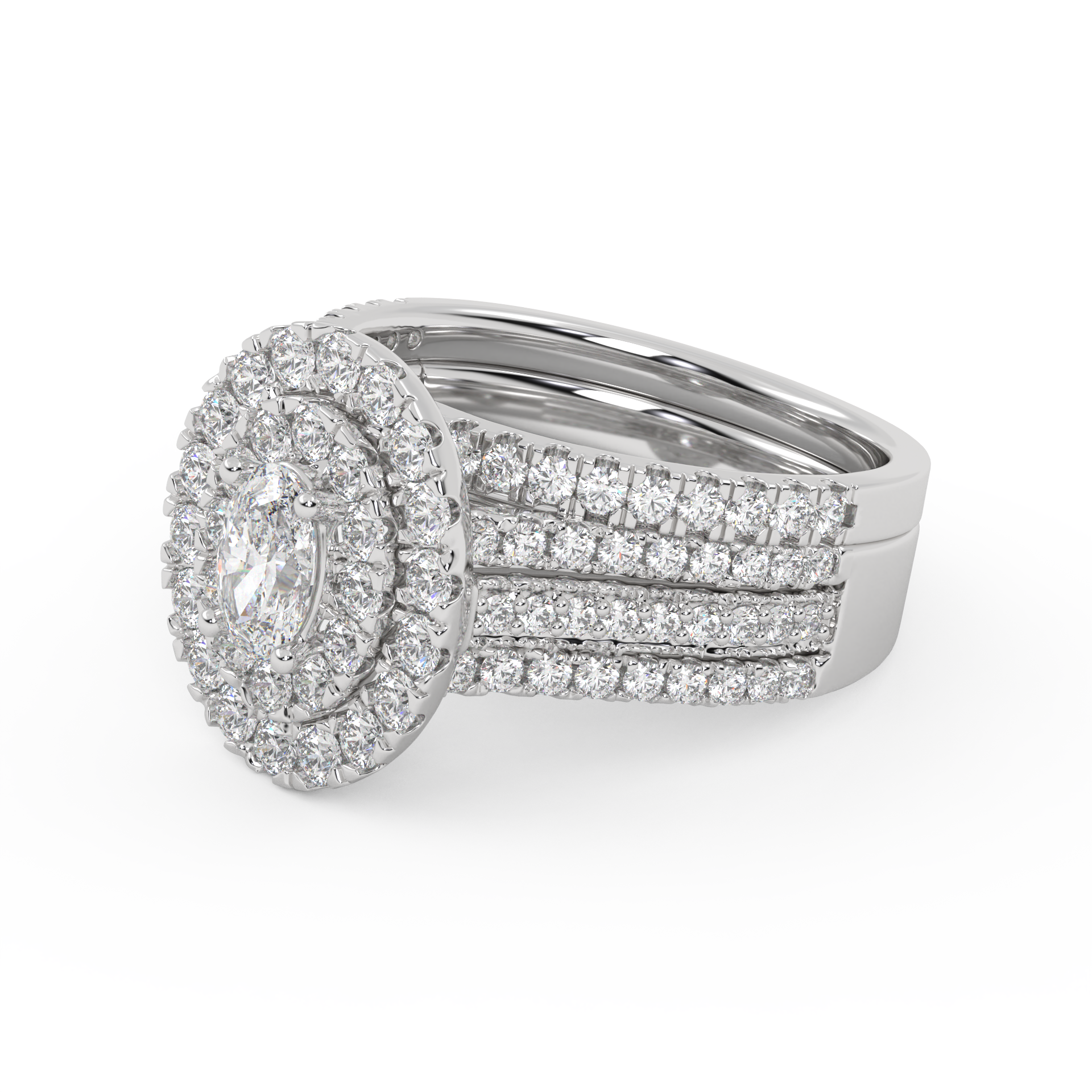 IGI Certified Oval Shape Double Halo Bridal Set Ring