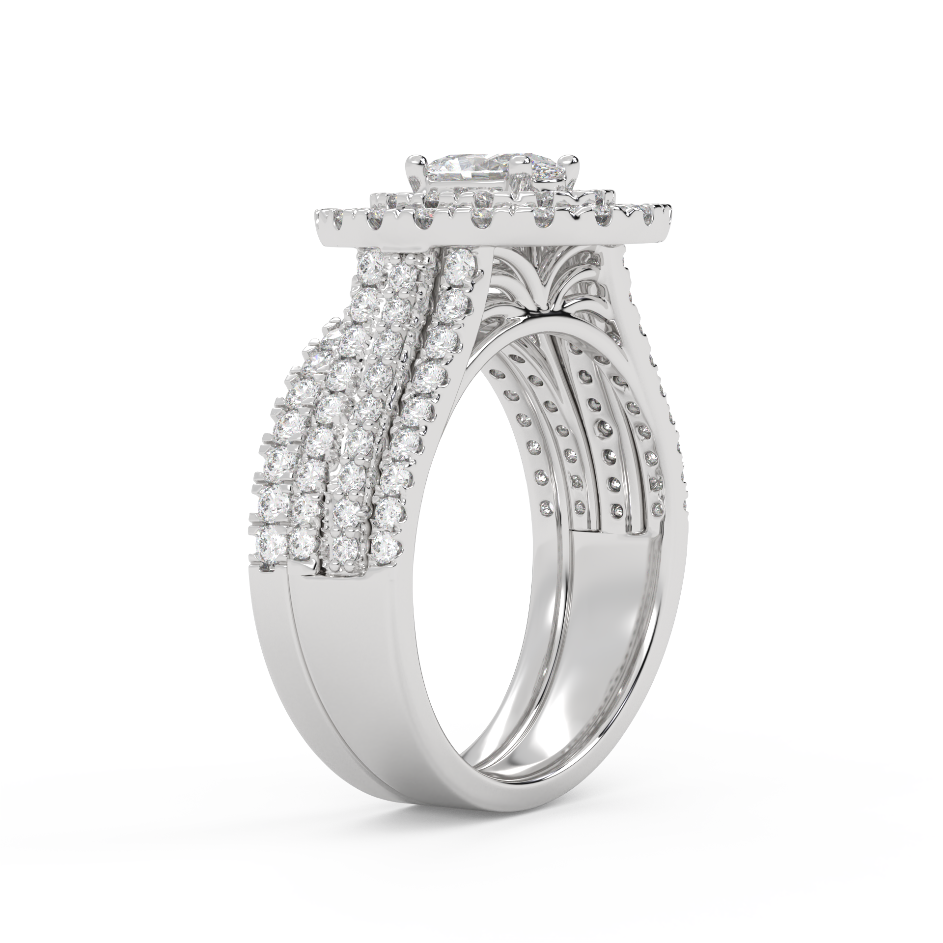 IGI Certified Oval Shape Double Halo Bridal Set Ring