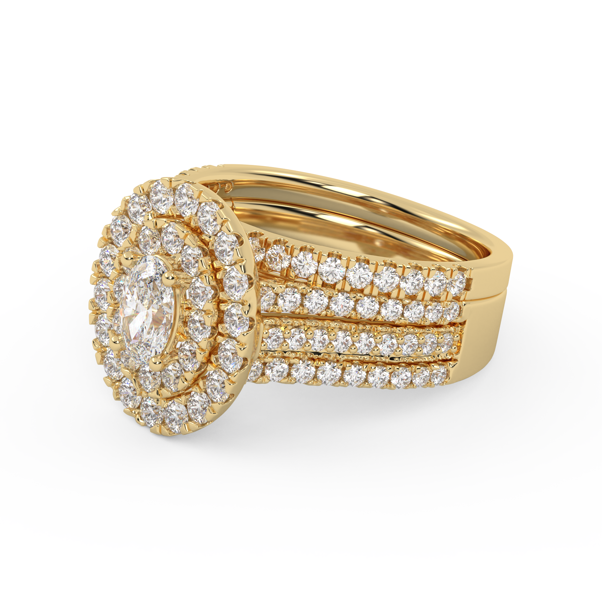 IGI Certified Oval Shape Double Halo Bridal Set Ring