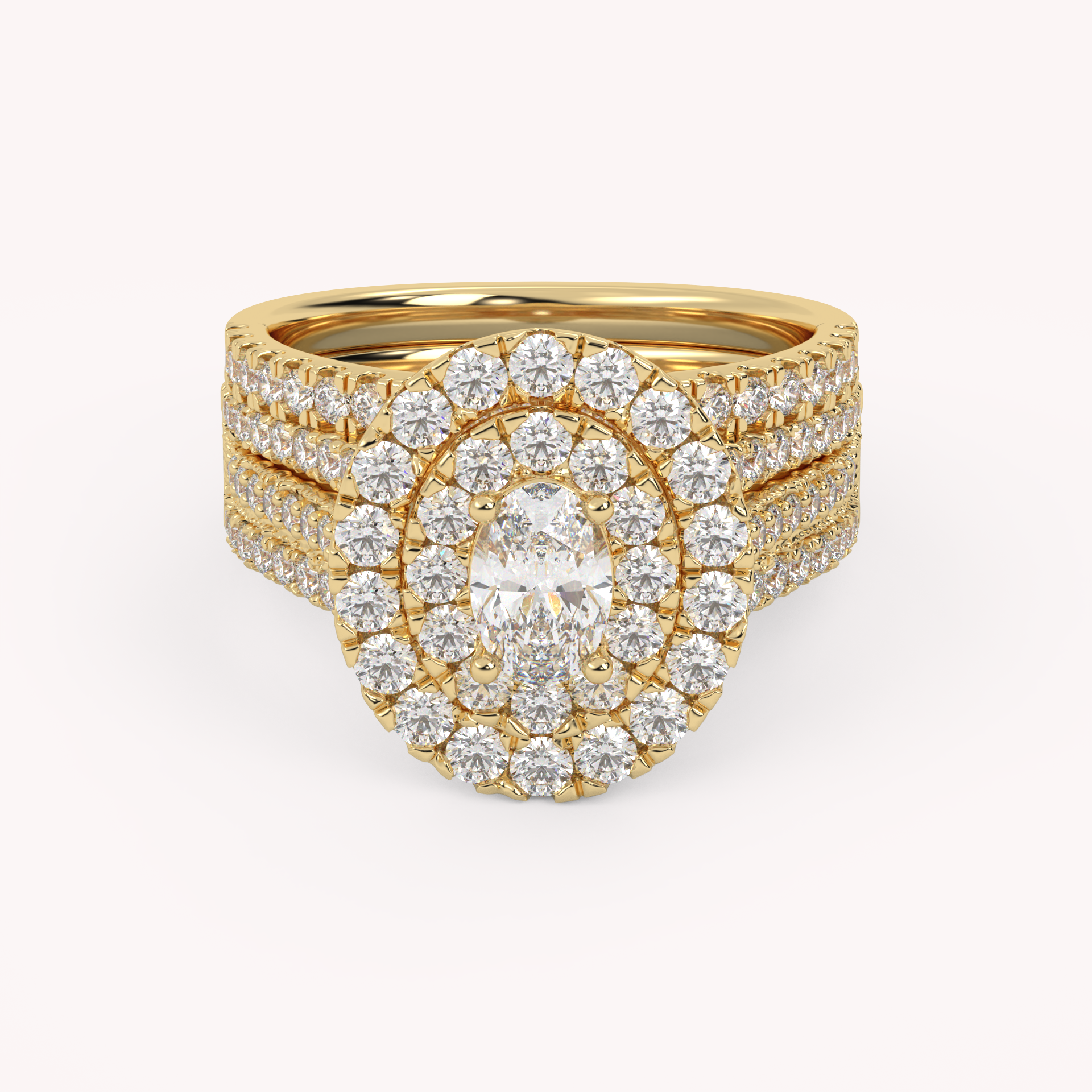 IGI Certified Oval Shape Double Halo Bridal Set Ring