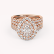IGI Certified Pear Shape Double Halo Teardrop Bridal Set Ring