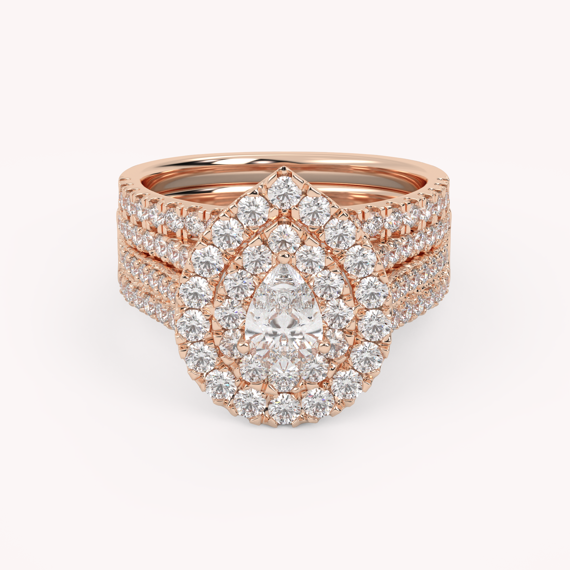 IGI Certified Pear Shape Double Halo Teardrop Bridal Set Ring