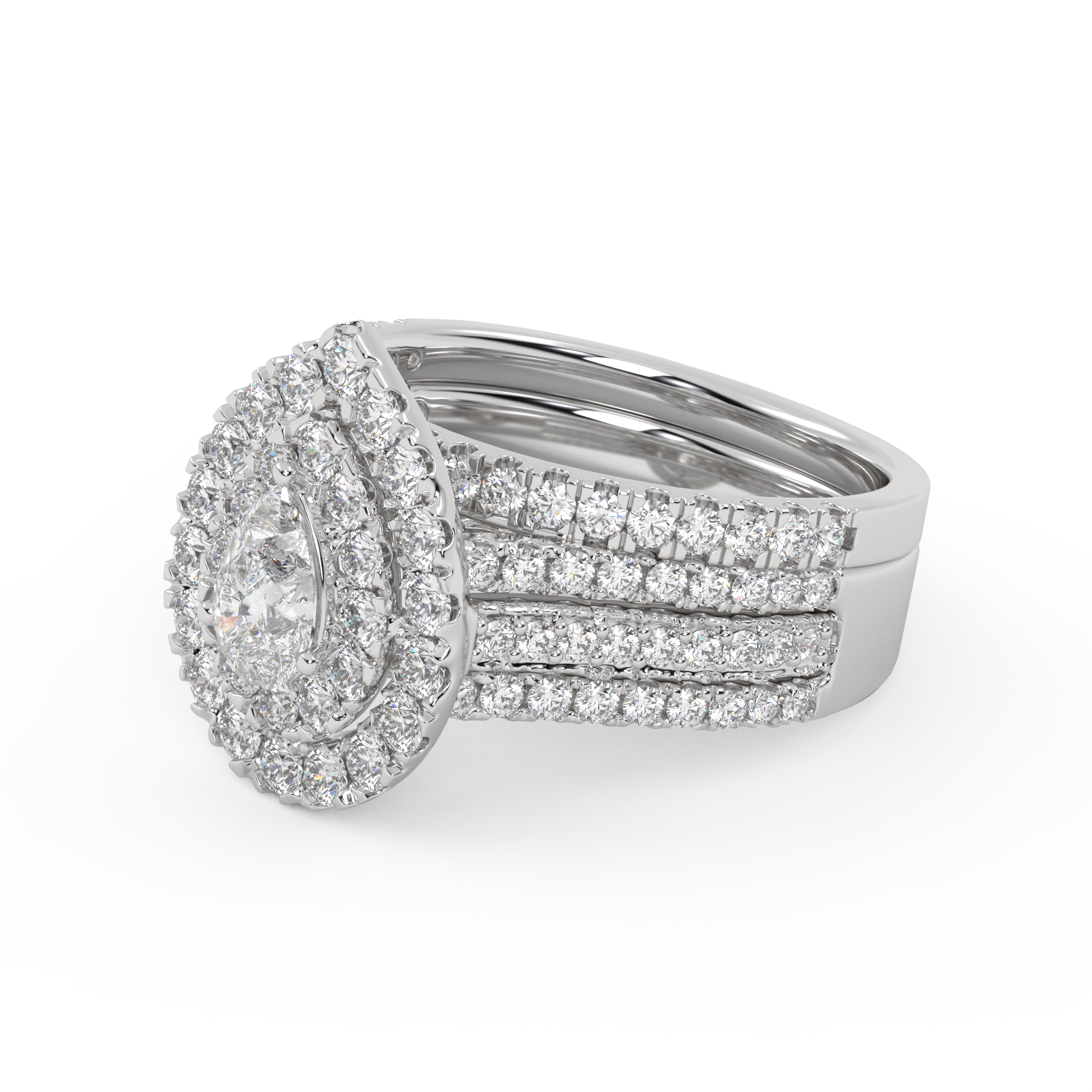 IGI Certified Pear Shape Double Halo Teardrop Bridal Set Ring