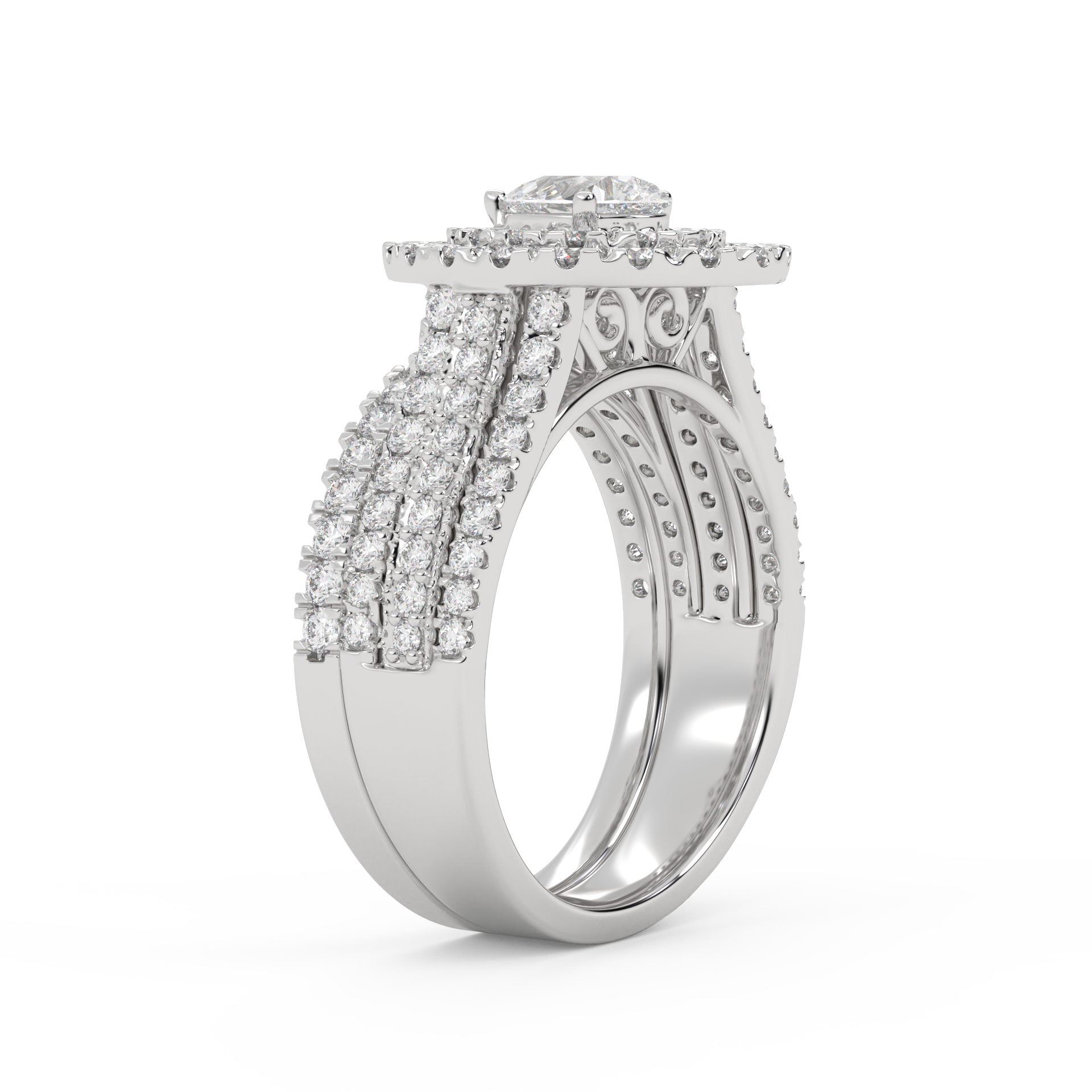 IGI Certified Pear Shape Double Halo Teardrop Bridal Set Ring