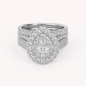 IGI Certified Pear Shape Double Halo Teardrop Bridal Set Ring