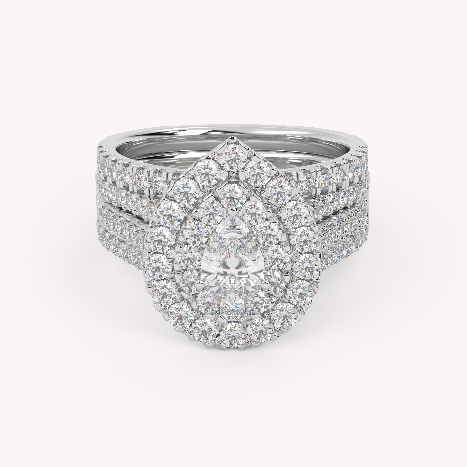 IGI Certified Pear Shape Double Halo Teardrop Bridal Set Ring