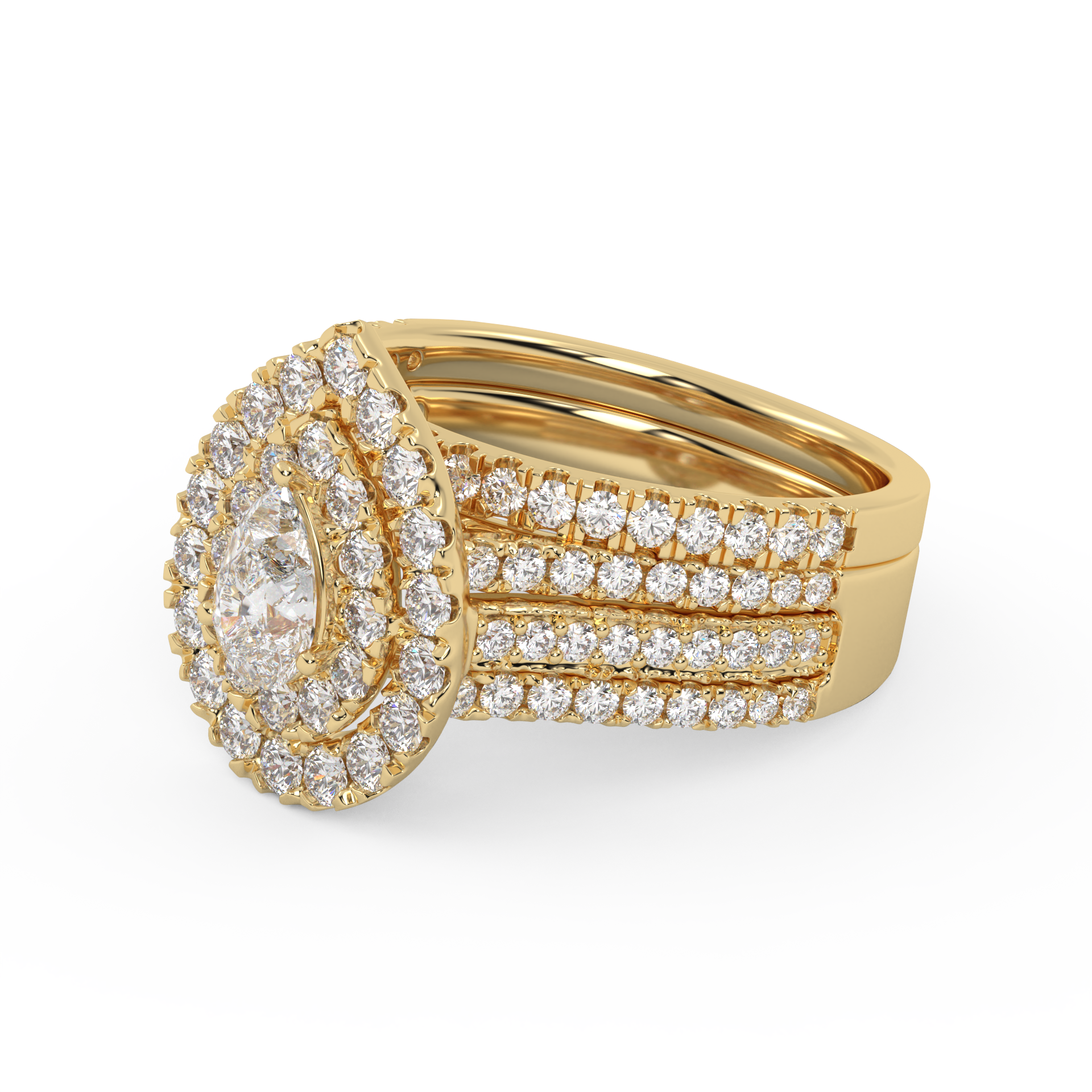 IGI Certified Pear Shape Double Halo Teardrop Bridal Set Ring