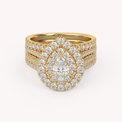 IGI Certified Pear Shape Double Halo Teardrop Bridal Set Ring