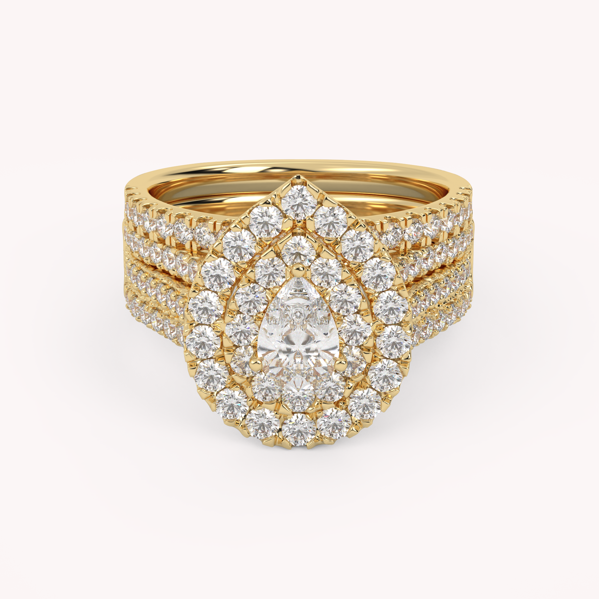 IGI Certified Pear Shape Double Halo Teardrop Bridal Set Ring