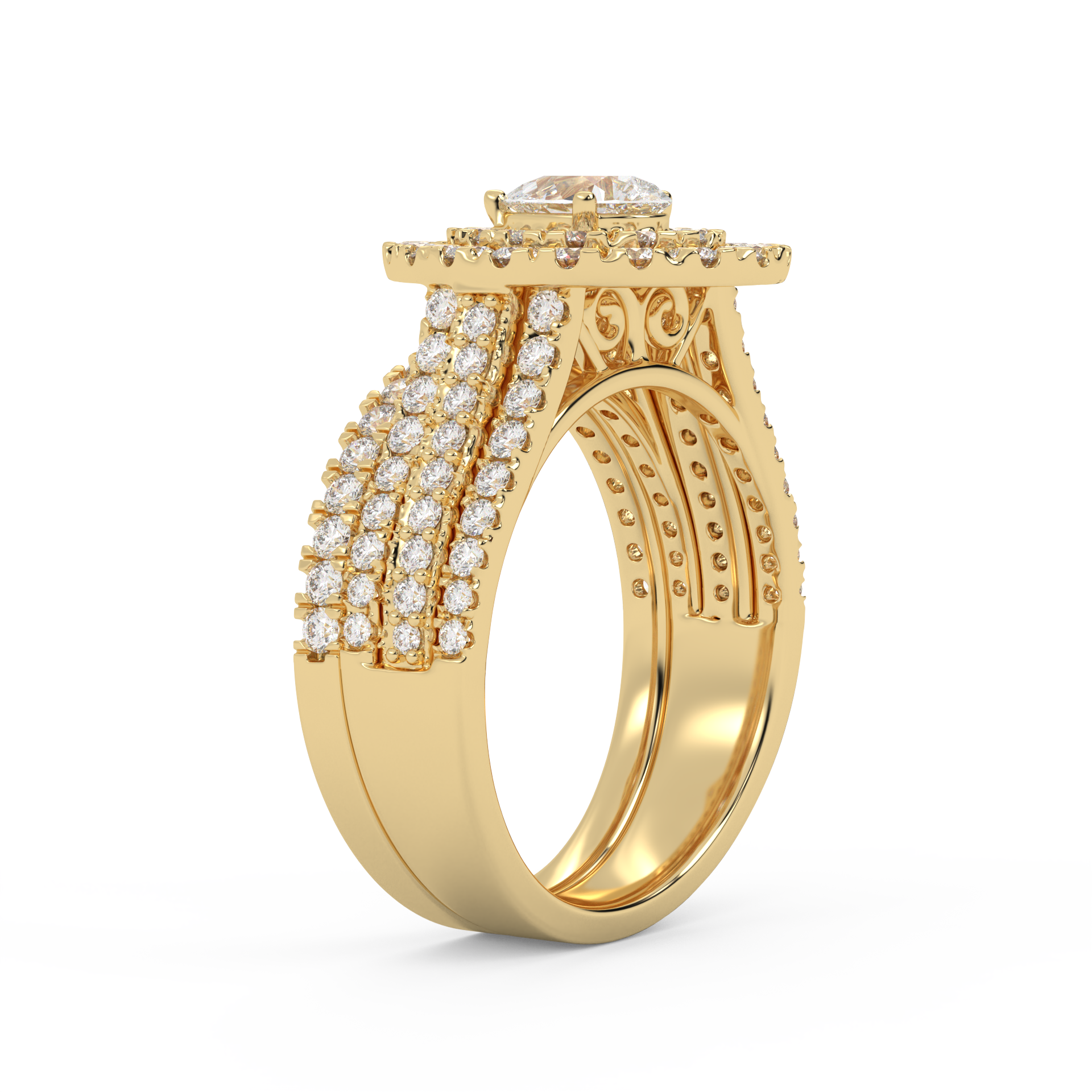 IGI Certified Pear Shape Double Halo Teardrop Bridal Set Ring