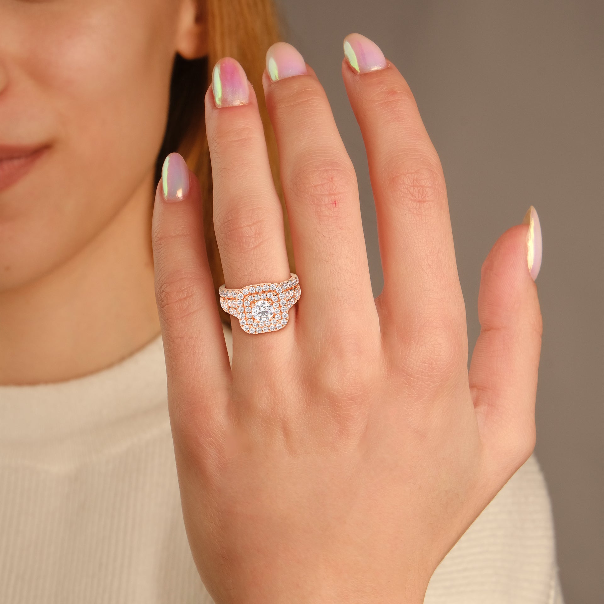 Round Shape 2.00 Carat Lab Grown Diamond Half Eternity Bridal Set Ring