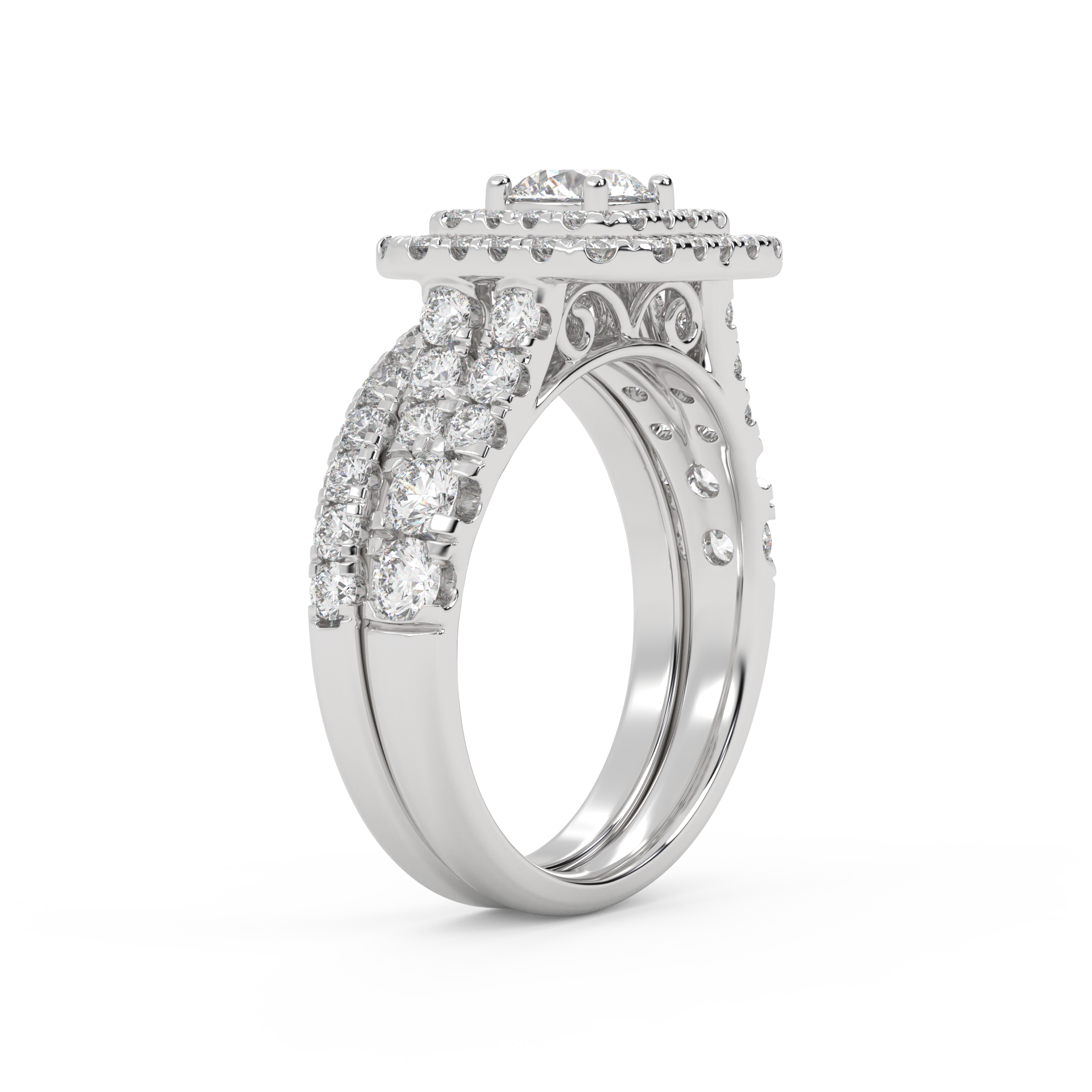 Round Shape 2.00 Carat Lab Grown Diamond Half Eternity Bridal Set Ring