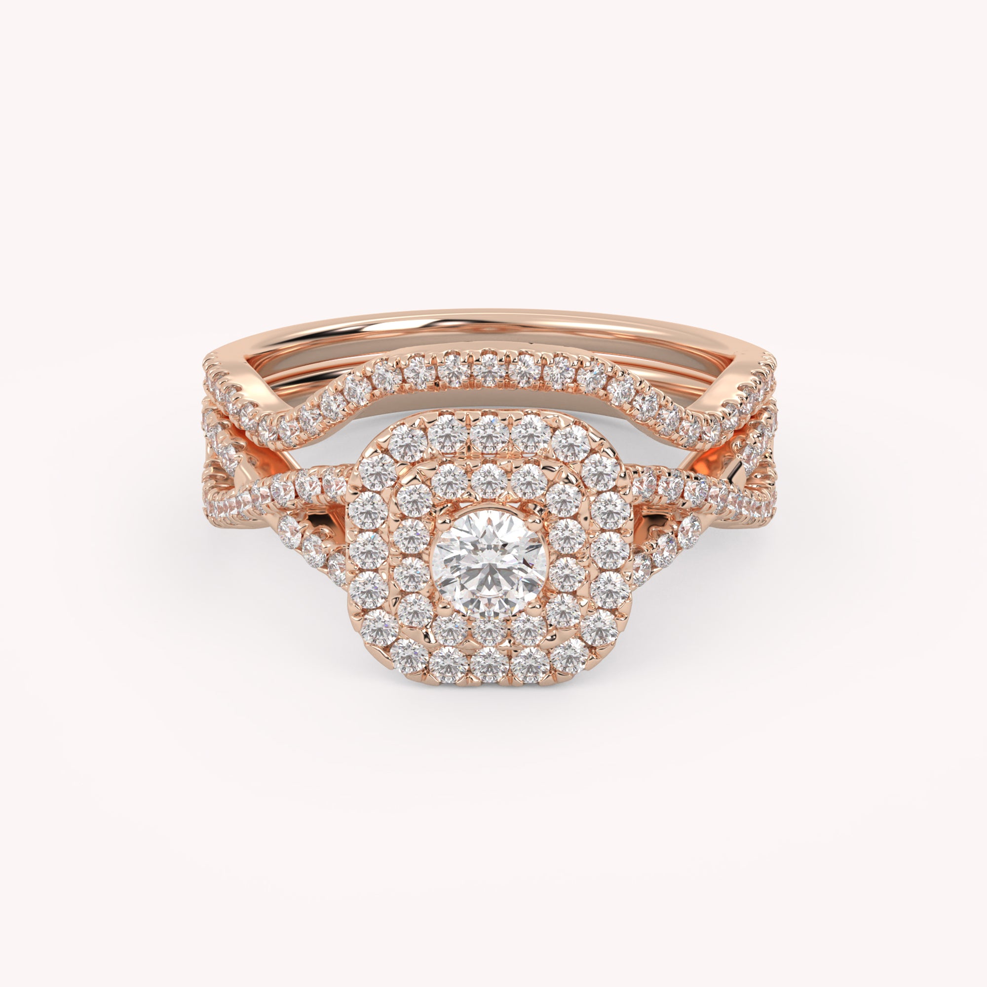 Round Cut 0.90 Carat Lab Grown Diamond Twisted Infinity Halo Solitaire Bridal Set Ring