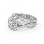 Round Cut 0.90 Carat Lab Grown Diamond Twisted Infinity Halo Solitaire Bridal Set Ring