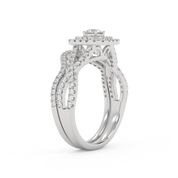 Round Cut 0.90 Carat Lab Grown Diamond Twisted Infinity Halo Solitaire Bridal Set Ring
