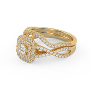 Round Cut 0.90 Carat Lab Grown Diamond Twisted Infinity Halo Solitaire Bridal Set Ring