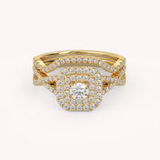 Round Cut 0.90 Carat Lab Grown Diamond Twisted Infinity Halo Solitaire Bridal Set Ring