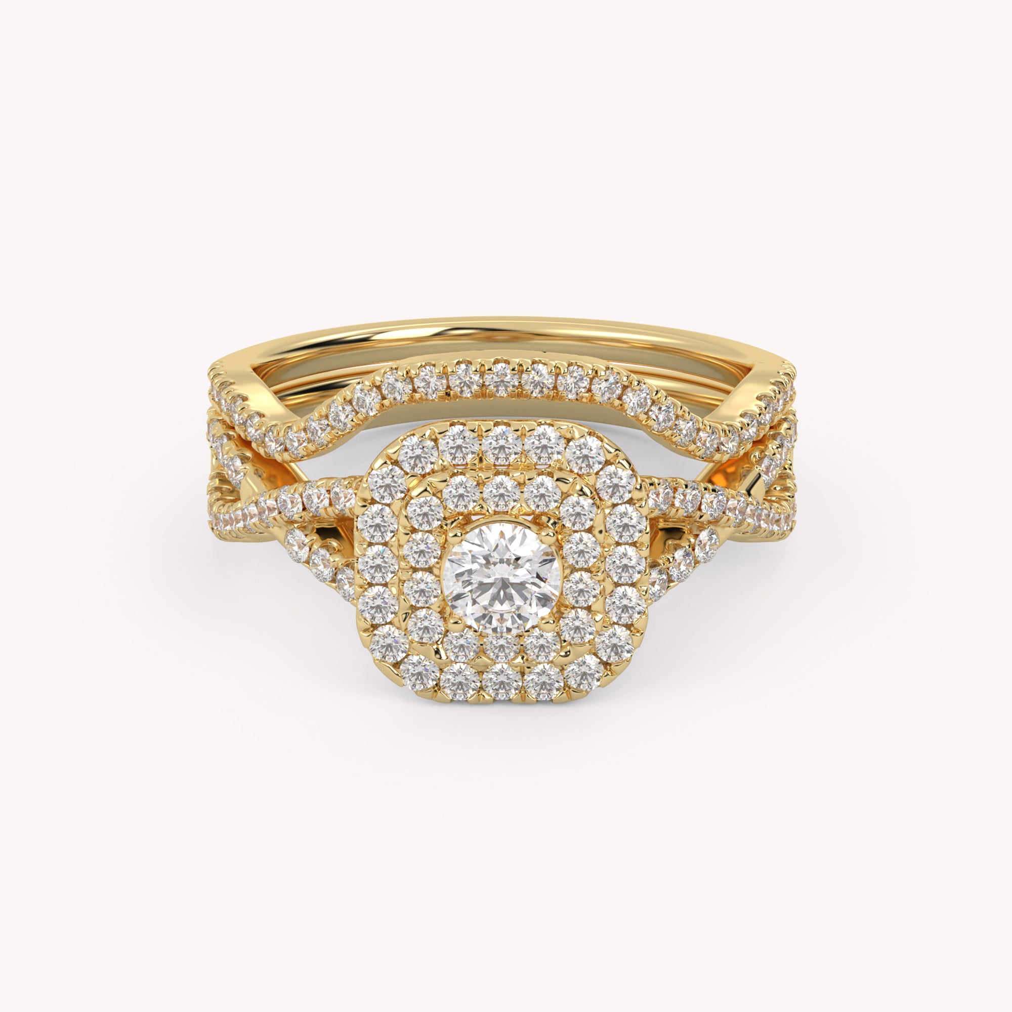 Round Cut 0.90 Carat Lab Grown Diamond Twisted Infinity Halo Solitaire Bridal Set Ring