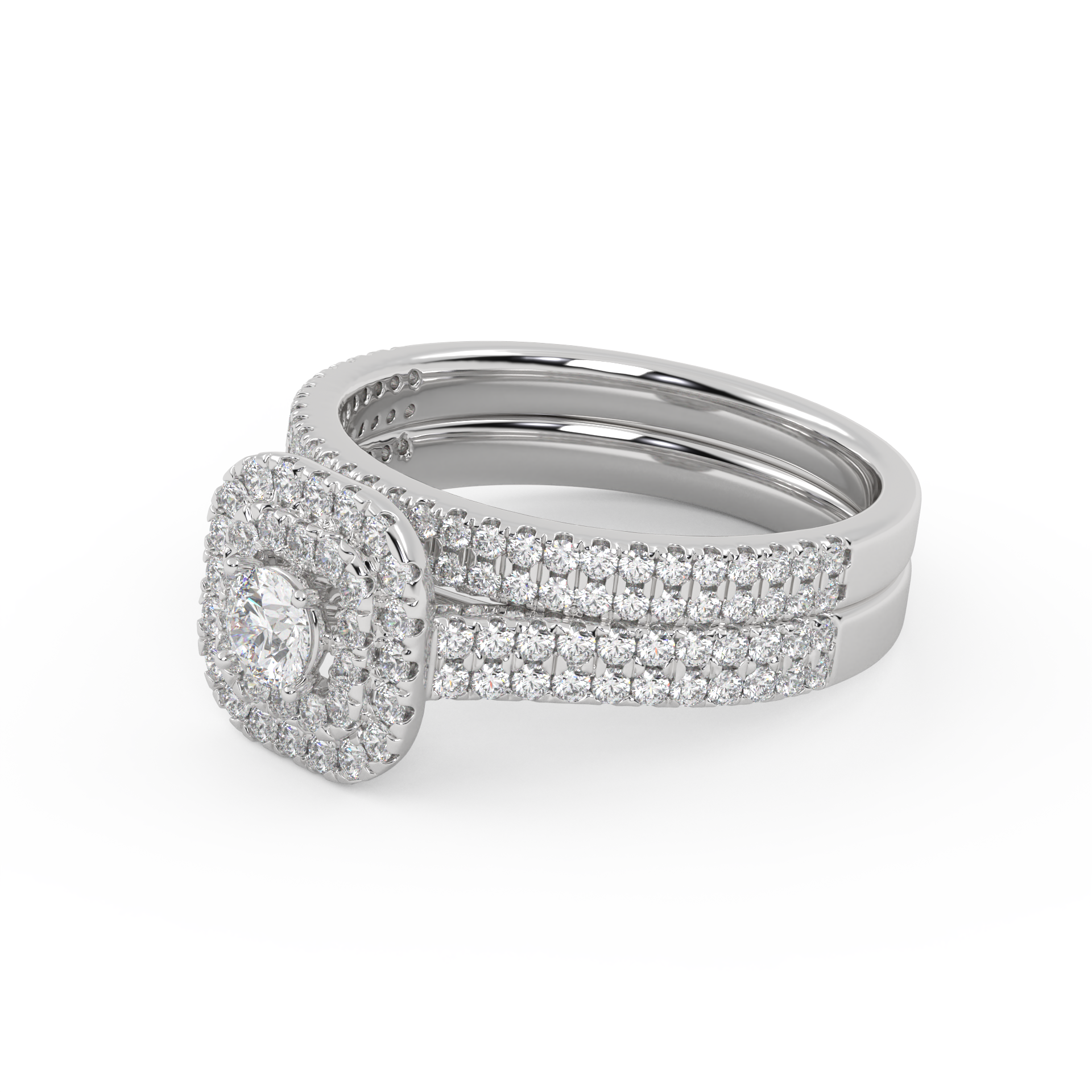 IGI Certified Lab Grown Diamond 2 Row Double Halo Bridal Set Ring