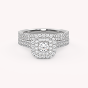 IGI Certified Lab Grown Diamond 2 Row Double Halo Bridal Set Ring
