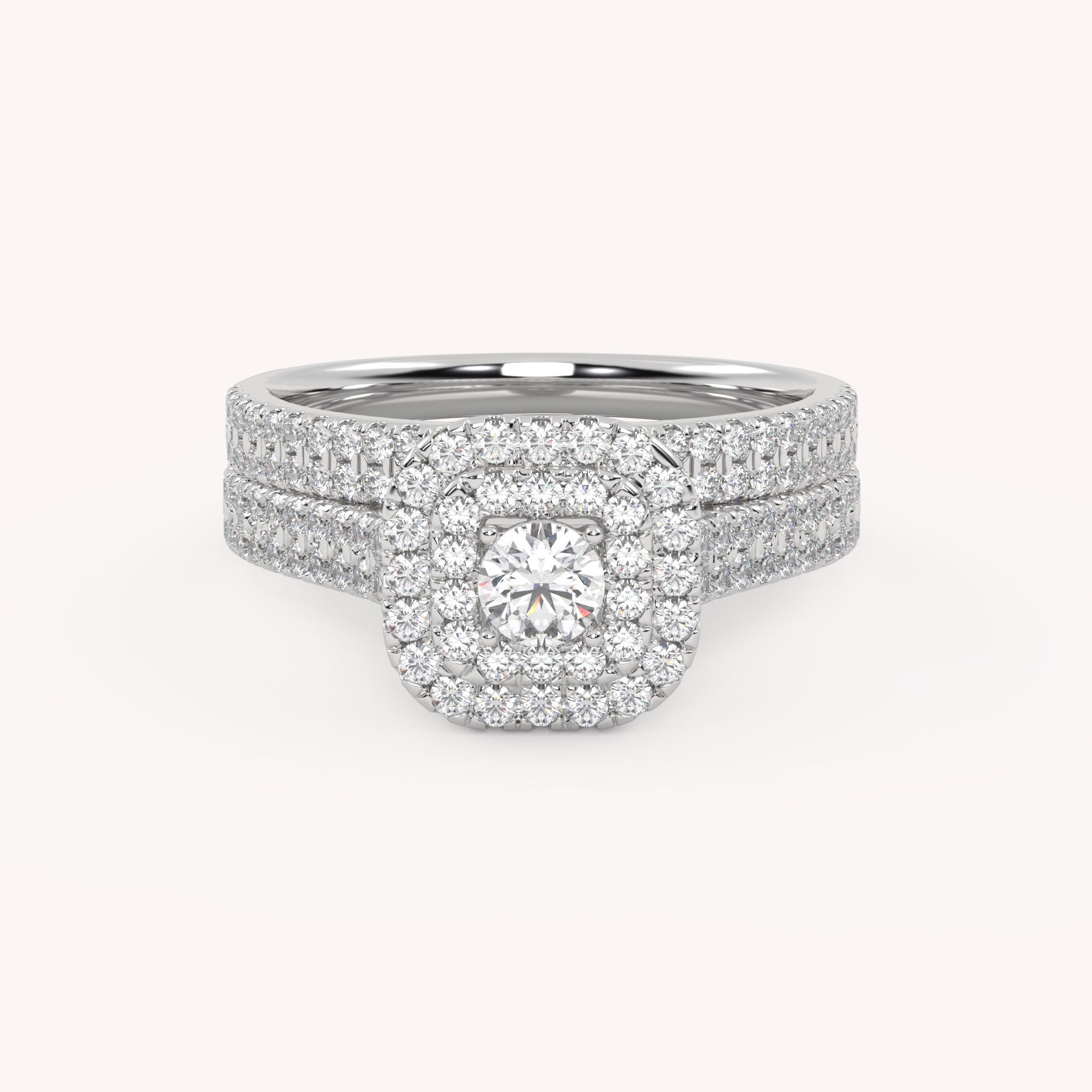 IGI Certified Lab Grown Diamond 2 Row Double Halo Bridal Set Ring