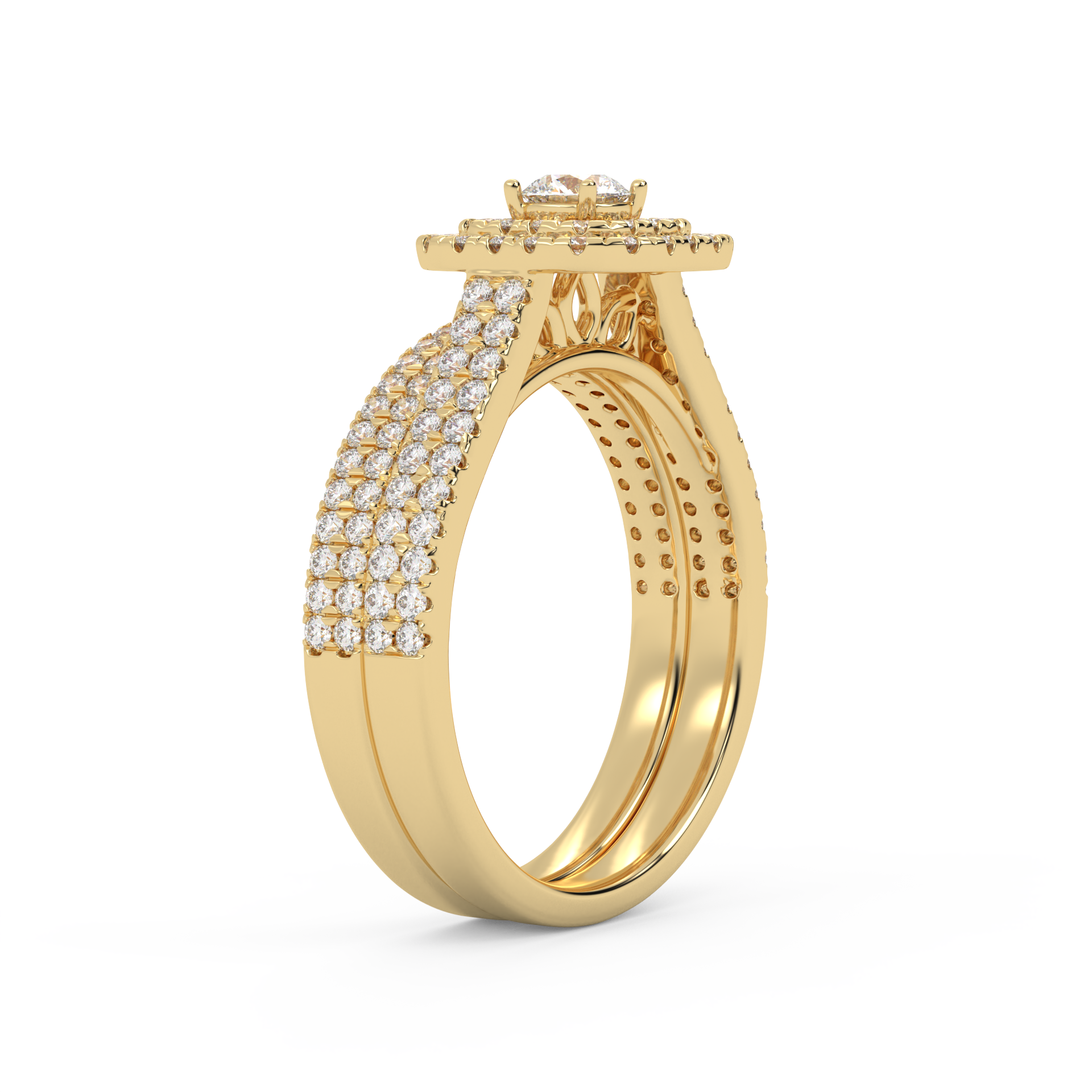 IGI Certified Lab Grown Diamond 2 Row Double Halo Bridal Set Ring