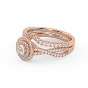 Round Cut 0.80 Carat Lab Grown Diamond Twisted Infinity Double Halo Solitaire Bridal Set Ring