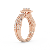 Round Cut 0.80 Carat Lab Grown Diamond Twisted Infinity Double Halo Solitaire Bridal Set Ring