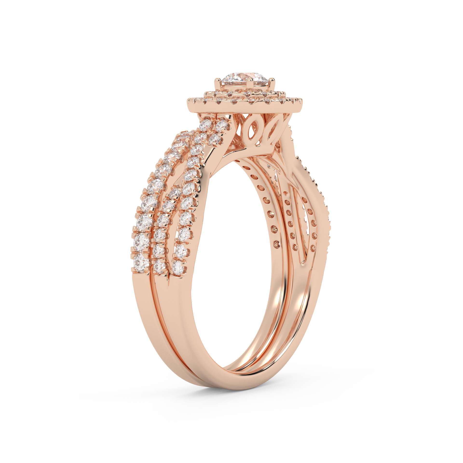 Round Cut 0.80 Carat Lab Grown Diamond Twisted Infinity Double Halo Solitaire Bridal Set Ring