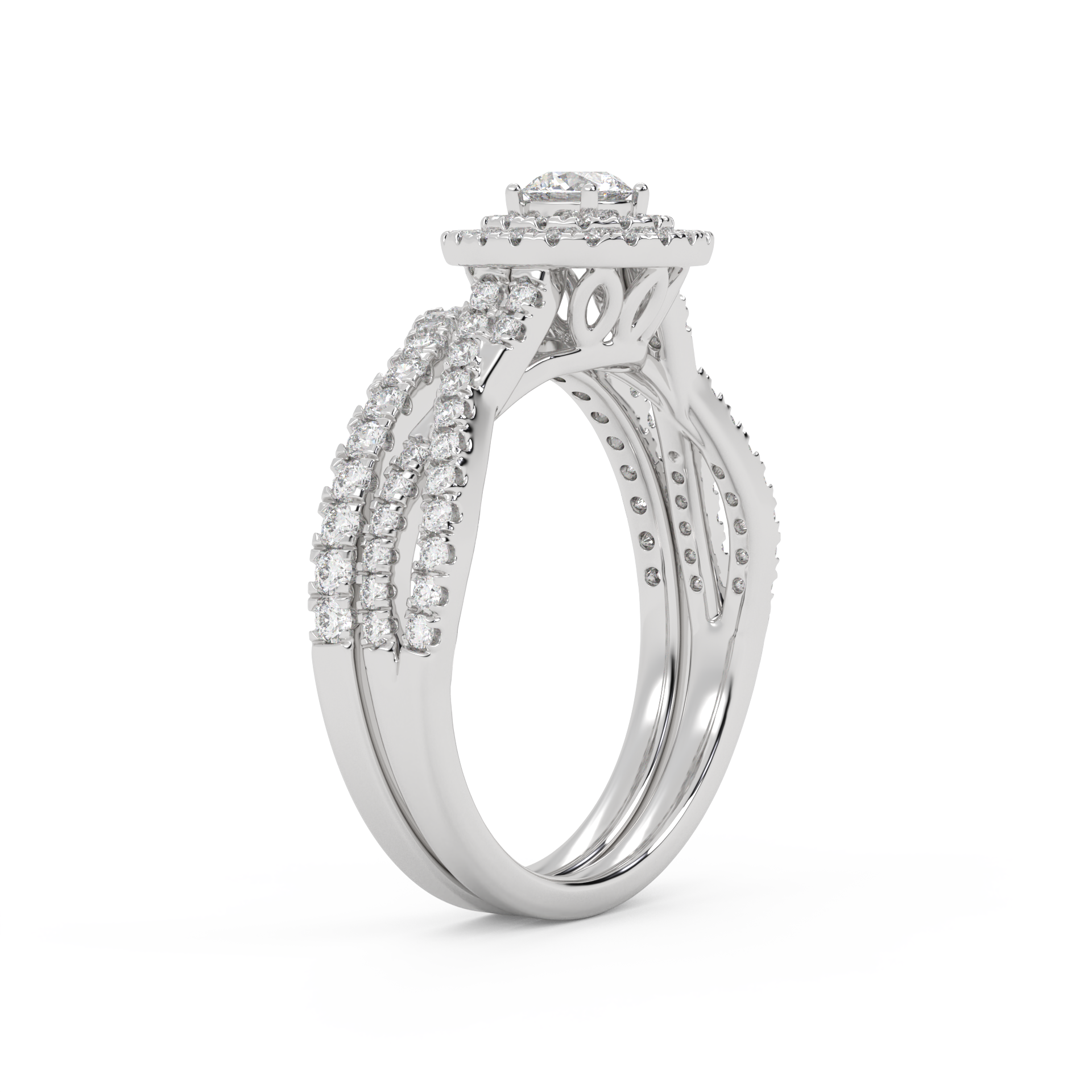 Round Cut 0.80 Carat Lab Grown Diamond Twisted Infinity Double Halo Solitaire Bridal Set Ring