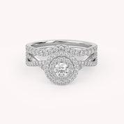 Round Cut 0.80 Carat Lab Grown Diamond Twisted Infinity Double Halo Solitaire Bridal Set Ring
