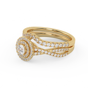 Round Cut 0.80 Carat Lab Grown Diamond Twisted Infinity Double Halo Solitaire Bridal Set Ring