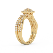 Round Cut 0.80 Carat Lab Grown Diamond Twisted Infinity Double Halo Solitaire Bridal Set Ring