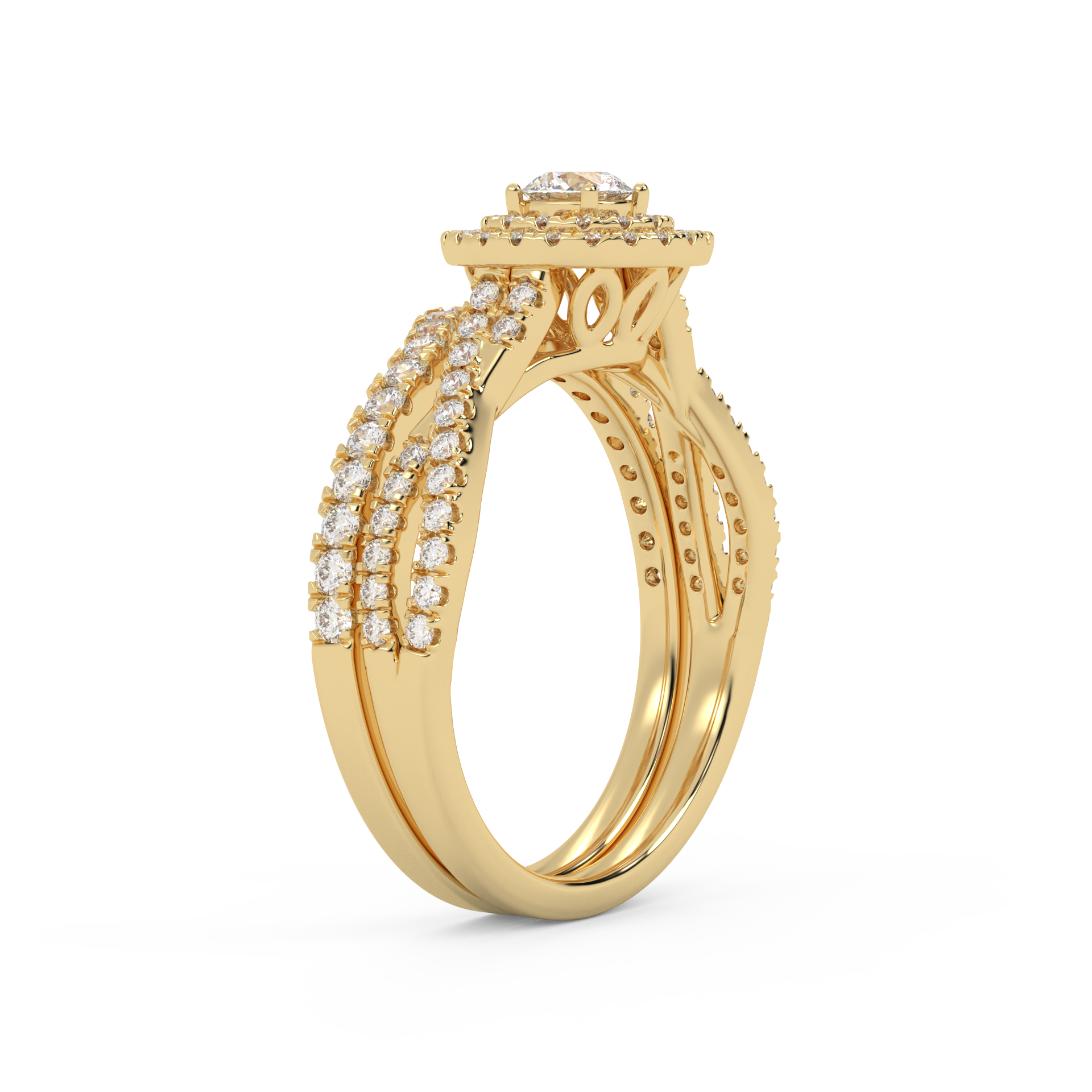 Round Cut 0.80 Carat Lab Grown Diamond Twisted Infinity Double Halo Solitaire Bridal Set Ring