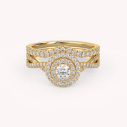 Round Cut 0.80 Carat Lab Grown Diamond Twisted Infinity Double Halo Solitaire Bridal Set Ring