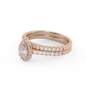 Pear Cut 0.80 Carat Lab Grown Diamond Half Eternity Teardrop Halo Solitaire Bridal Set Ring
