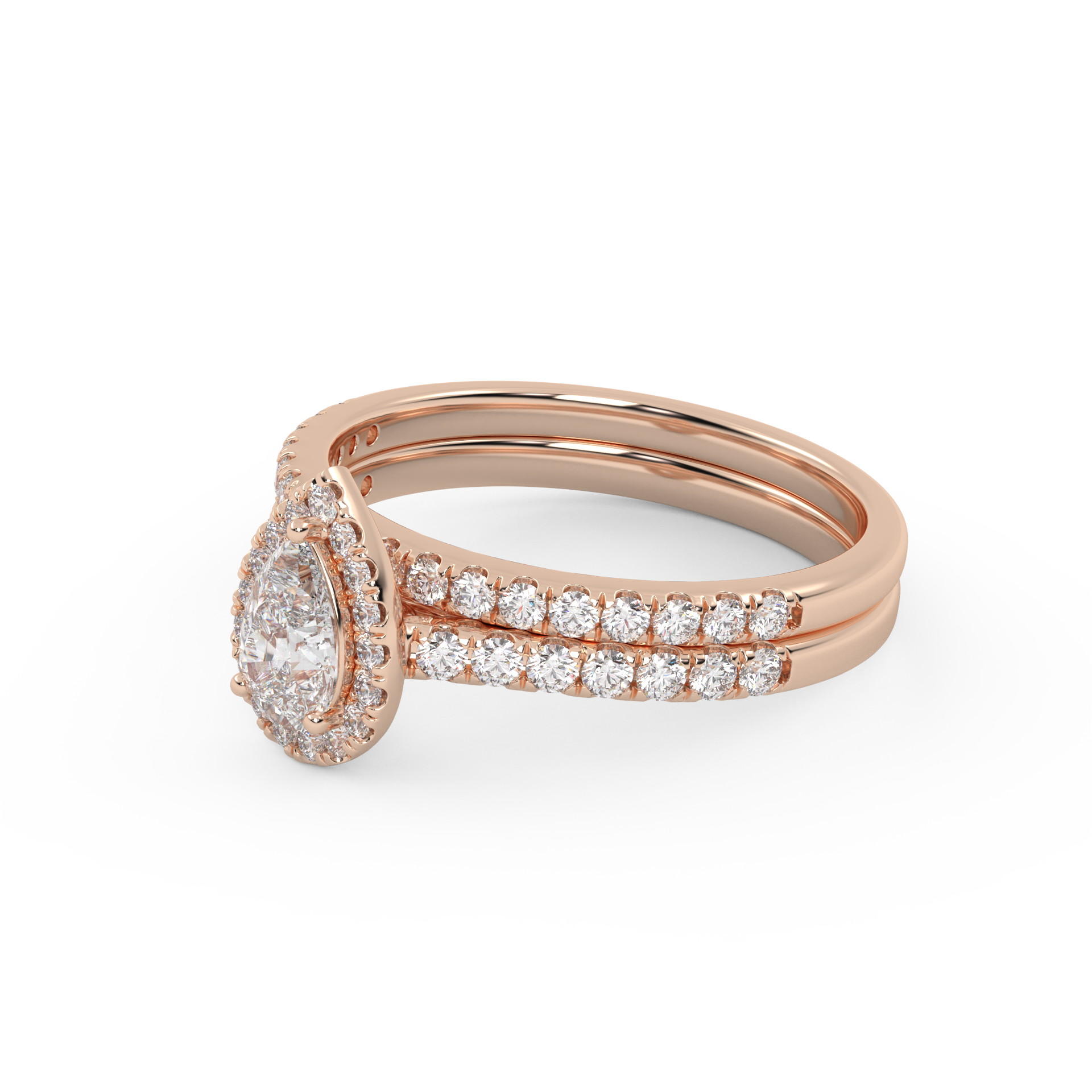 Pear Cut 0.80 Carat Lab Grown Diamond Half Eternity Teardrop Halo Solitaire Bridal Set Ring