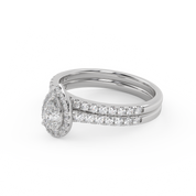 Pear Cut 0.80 Carat Lab Grown Diamond Half Eternity Teardrop Halo Solitaire Bridal Set Ring
