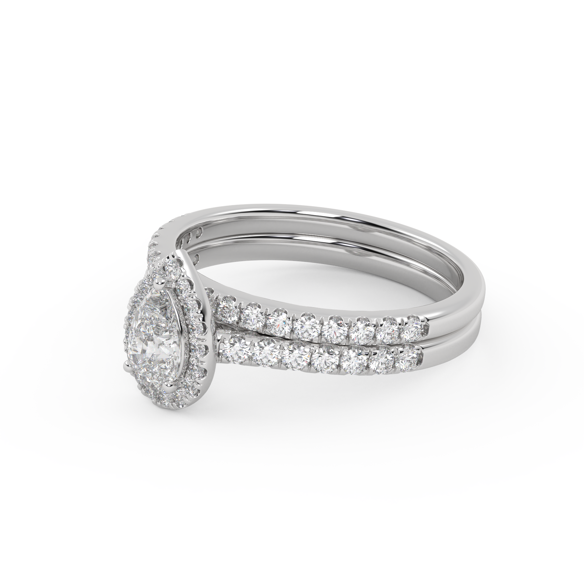 Pear Cut 0.80 Carat Lab Grown Diamond Half Eternity Teardrop Halo Solitaire Bridal Set Ring