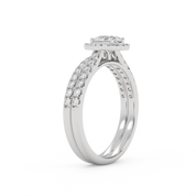 Pear Cut 0.80 Carat Lab Grown Diamond Half Eternity Teardrop Halo Solitaire Bridal Set Ring