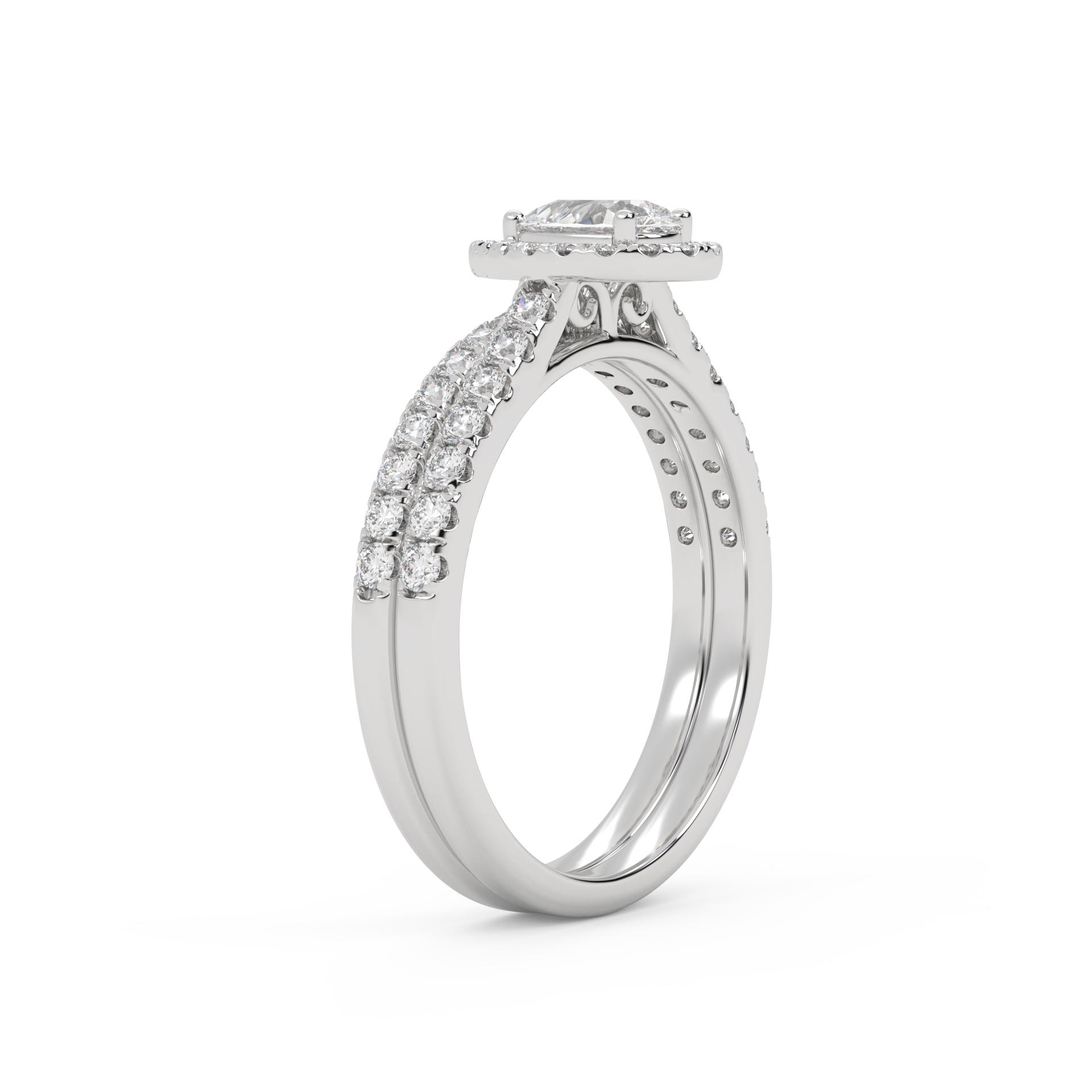 Pear Cut 0.80 Carat Lab Grown Diamond Half Eternity Teardrop Halo Solitaire Bridal Set Ring