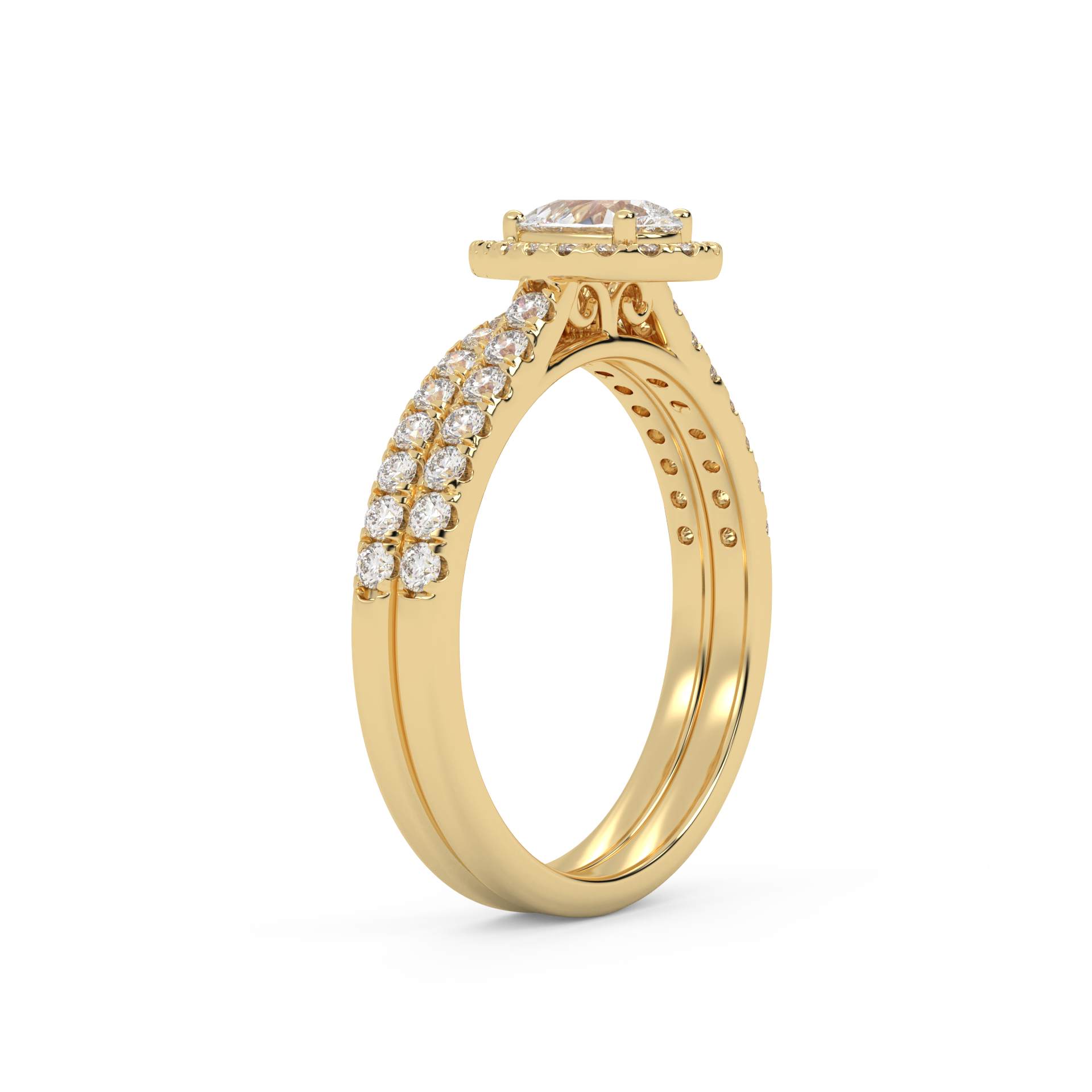 Pear Cut 0.80 Carat Lab Grown Diamond Half Eternity Teardrop Halo Solitaire Bridal Set Ring