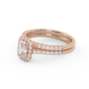 Emerald Cut 1.20 Carat Lab Grown Diamond Half Eternity Halo Solitaire Bridal Set Ring