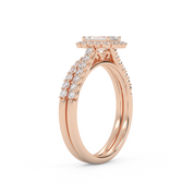 Emerald Cut 1.20 Carat Lab Grown Diamond Half Eternity Halo Solitaire Bridal Set Ring