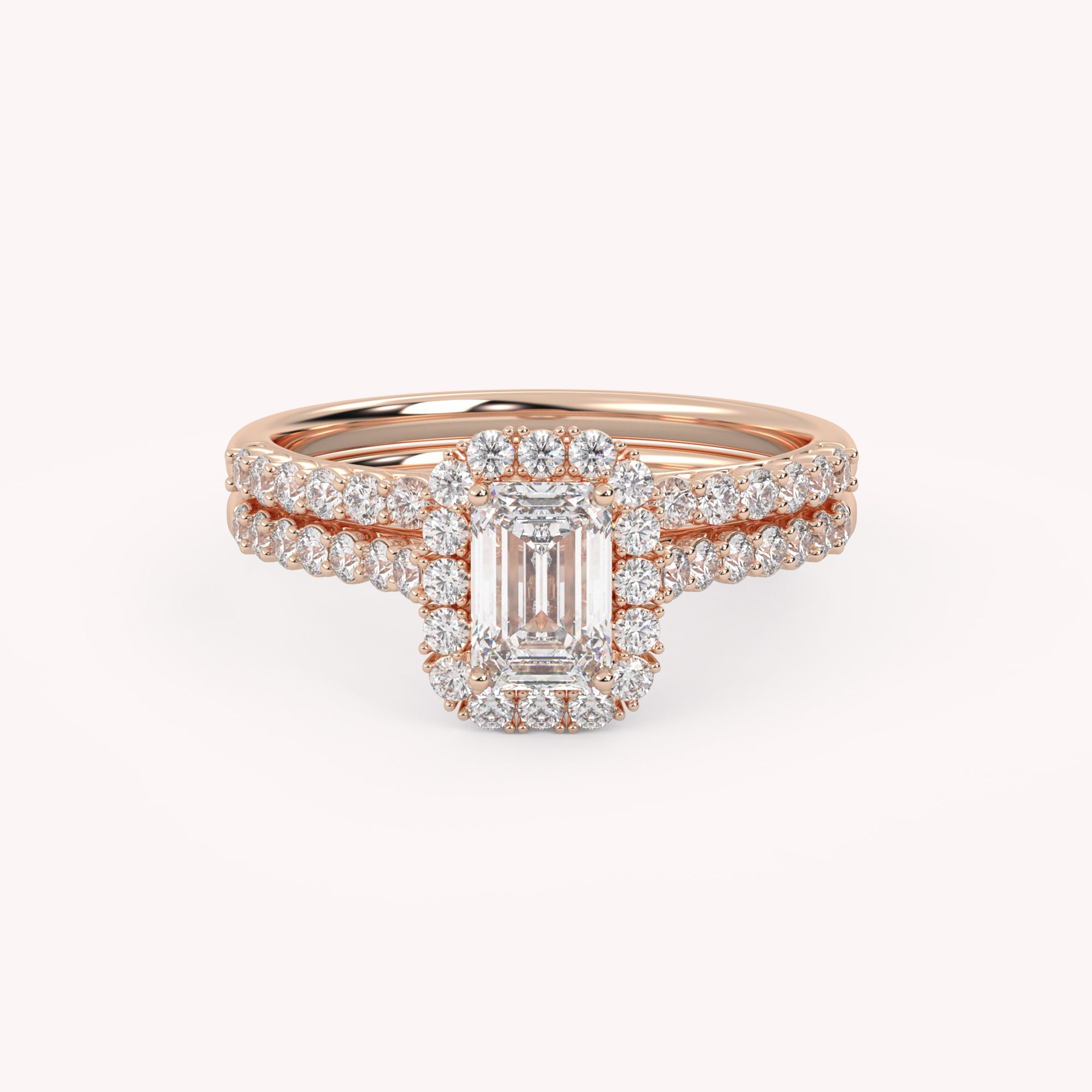 Emerald Cut 1.20 Carat Lab Grown Diamond Half Eternity Halo Solitaire Bridal Set Ring