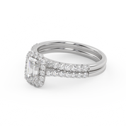 Emerald Cut 1.20 Carat Lab Grown Diamond Half Eternity Halo Solitaire Bridal Set Ring