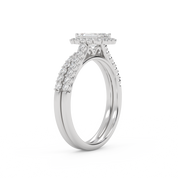 Emerald Cut 1.20 Carat Lab Grown Diamond Half Eternity Halo Solitaire Bridal Set Ring